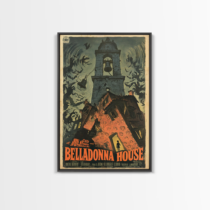 The Black Veil Of Belladonna House, Italian Horror Film Poster, Retro Gothic Cinema Art, Vintage Halloween Wall Art, Framed Canvas Print
