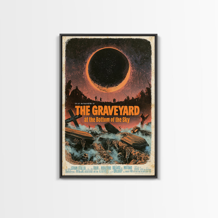 The Graveyard At The Bottom Of The Sky, Italian Horror Film Poster, Retro Gothic Cinema Art, Vintage Halloween Wall Art, Framed Canvas Print