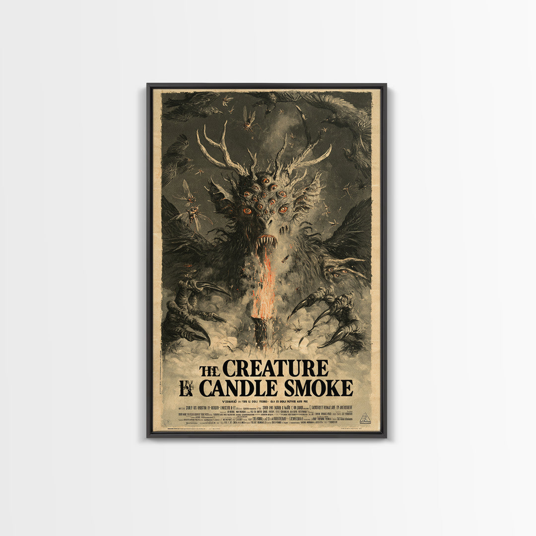 The Creature In The Candle Smoke, French Horror Film Poster, Retro Gothic Cinema Art, Vintage Halloween Wall Art, Framed Canvas Print