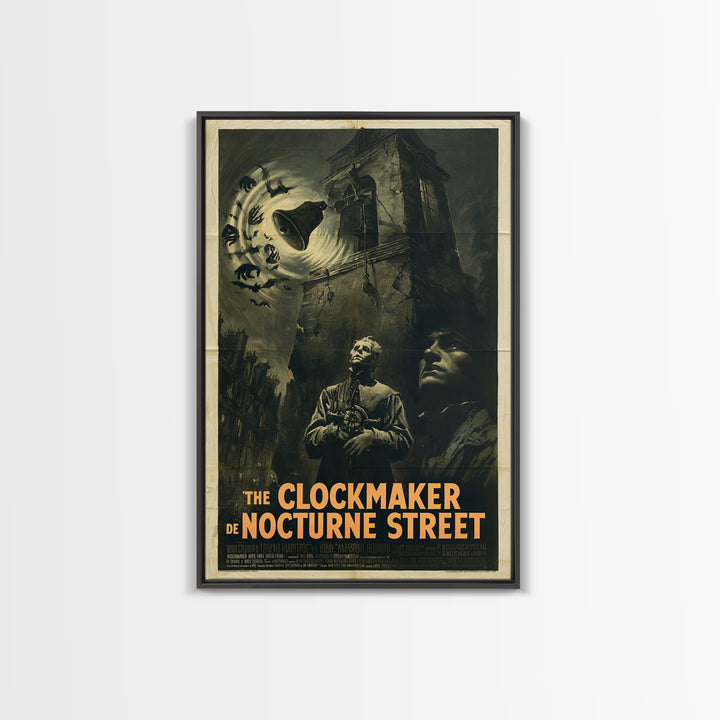 The Clockmaker Of Nocturne Street, French Horror Film Poster, Retro Gothic Cinema Art, Vintage Halloween Wall Art, Framed Canvas Print