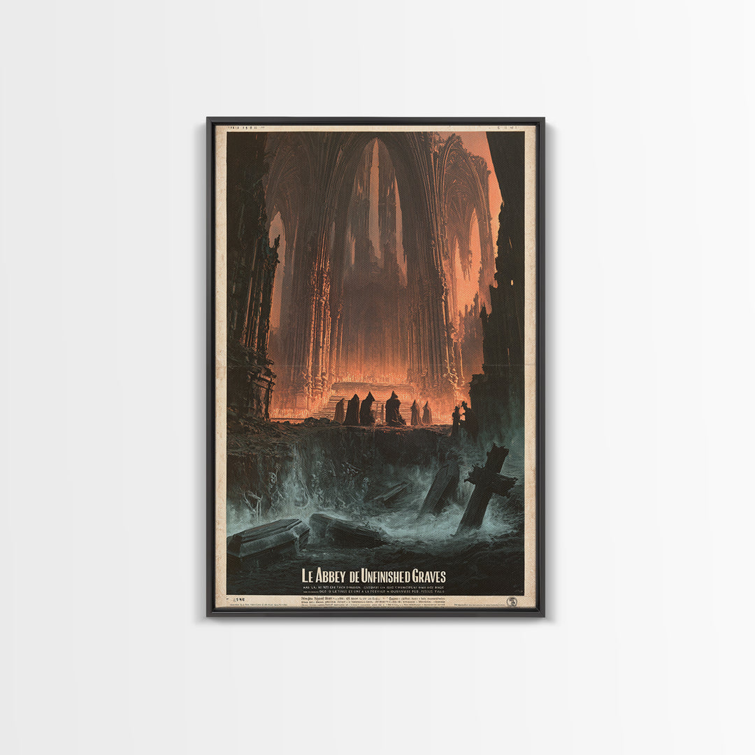 The Abbey Of Unfinished Graves, French Horror Film Poster, Retro Gothic Cinema Art, Vintage Halloween Wall Art, Framed Canvas Print