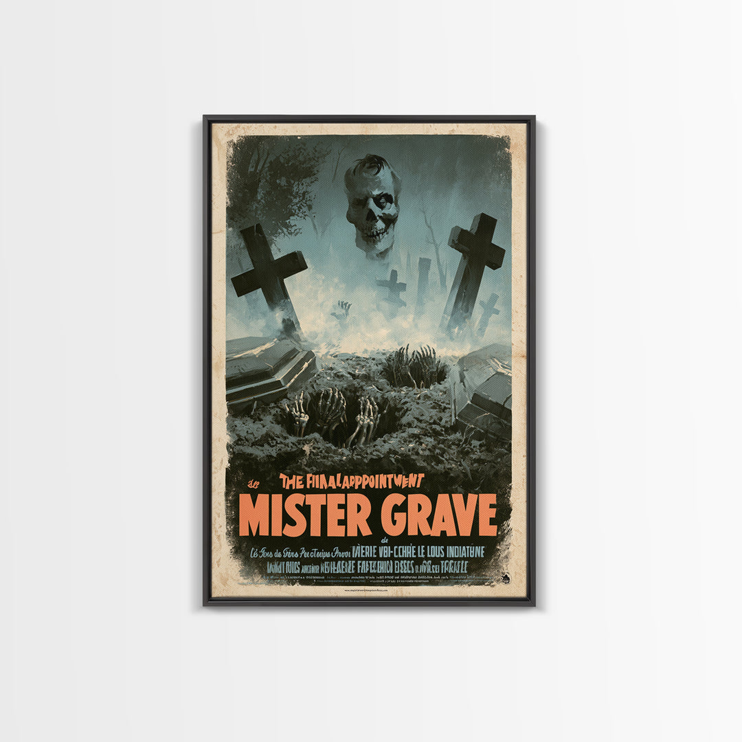 The Final Appointment Of Mister Grave, French Horror Film Poster, Retro Gothic Cinema Art, Vintage Halloween Wall Art, Framed Canvas Print