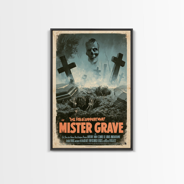 The Final Appointment Of Mister Grave, French Horror Film Poster, Retro Gothic Cinema Art, Vintage Halloween Wall Art, Framed Canvas Print