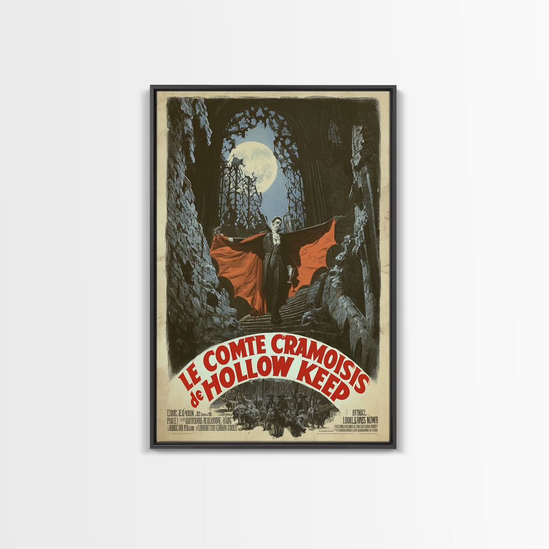 The Crimson Count Of Hollow Keep, French Horror Film Poster, Retro Gothic Cinema Art, Vintage Halloween Wall Art, Framed Canvas Print