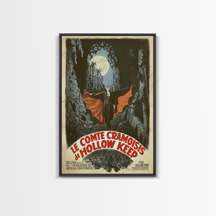 The Crimson Count Of Hollow Keep, French Horror Film Poster, Retro Gothic Cinema Art, Vintage Halloween Wall Art, Framed Canvas Print