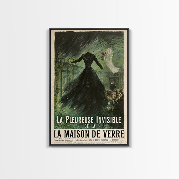 The Invisible Mourner Of Glass House, French Horror Film Poster, Retro Gothic Cinema Art, Vintage Halloween Wall Art, Framed Canvas Print