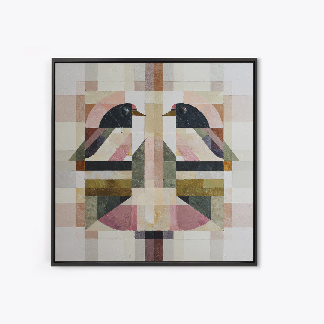 Bird Motif with Playful Geometric Feathers Canvas Print, Midcentury Modern Art, Digital Art, Living Room Decor, Abstract Art, MMA-1x1-36