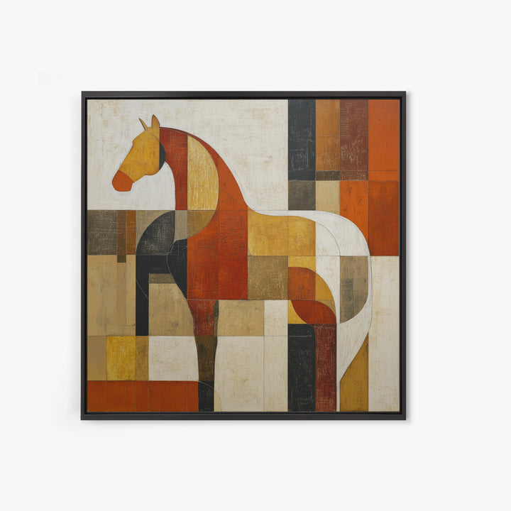 Mid Century Horse Framed Canvas Print, Midcentury Modern Art, Oversized Wall Art, Living Room Decor, Oil Painting, Retro, MMA-1x1-43