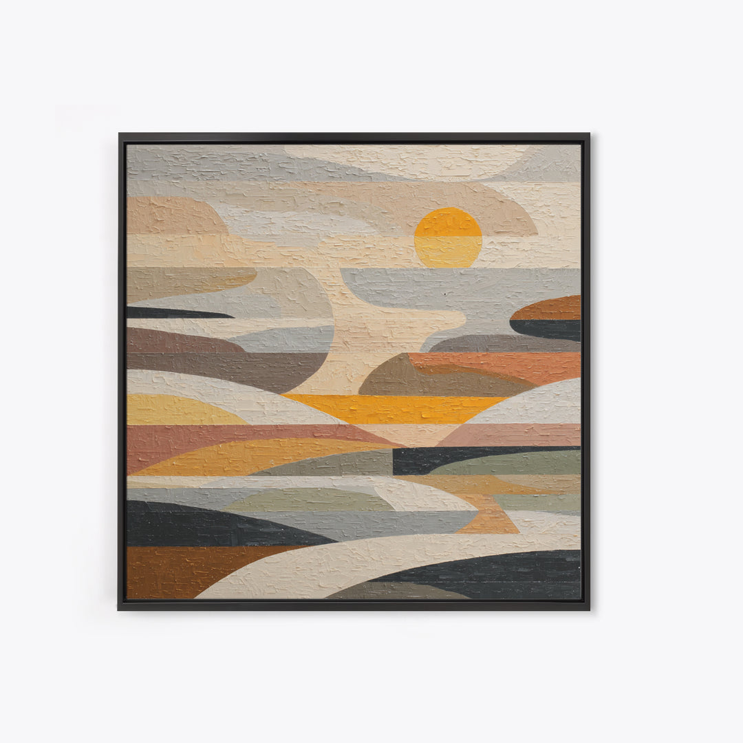 Large Sun and Hill Shapes Canvas Print, Midcentury Modern Art, Fine Art Print, Living Room Decor, Abstract Art, Retro, MMA-1x1-5