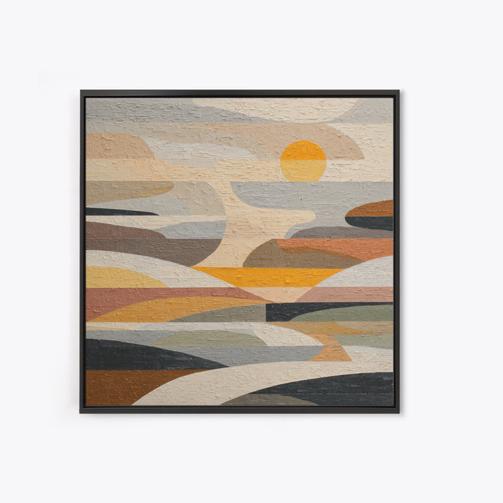 Large Sun and Hill Shapes Canvas Print, Midcentury Modern Art, Fine Art Print, Living Room Decor, Abstract Art, Retro, MMA-1x1-5