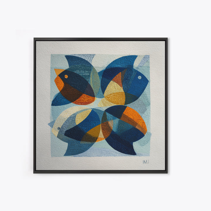 Abstract Fish Shapes Framed Canvas Print, Midcentury Modern Art, Retro Wall Art, Living Room Decor, Fine Art, Retro, MMA-1x1-66