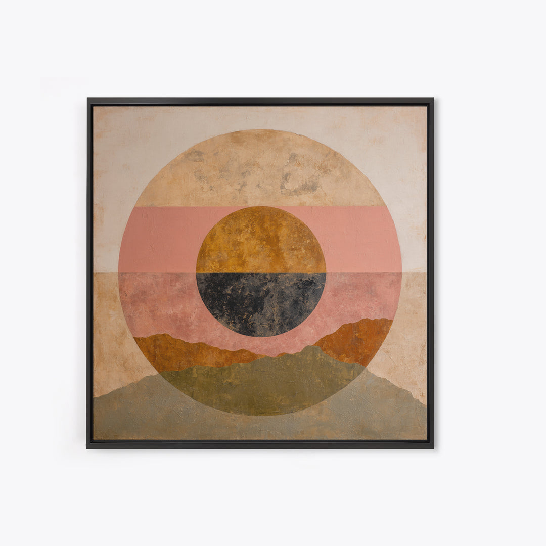 Large Sun and Hill Shapes Canvas Print, Midcentury Modern Art, Poster, Living Room Decor, Retro, Art Deco, Original Art, MMA-1x1-77
