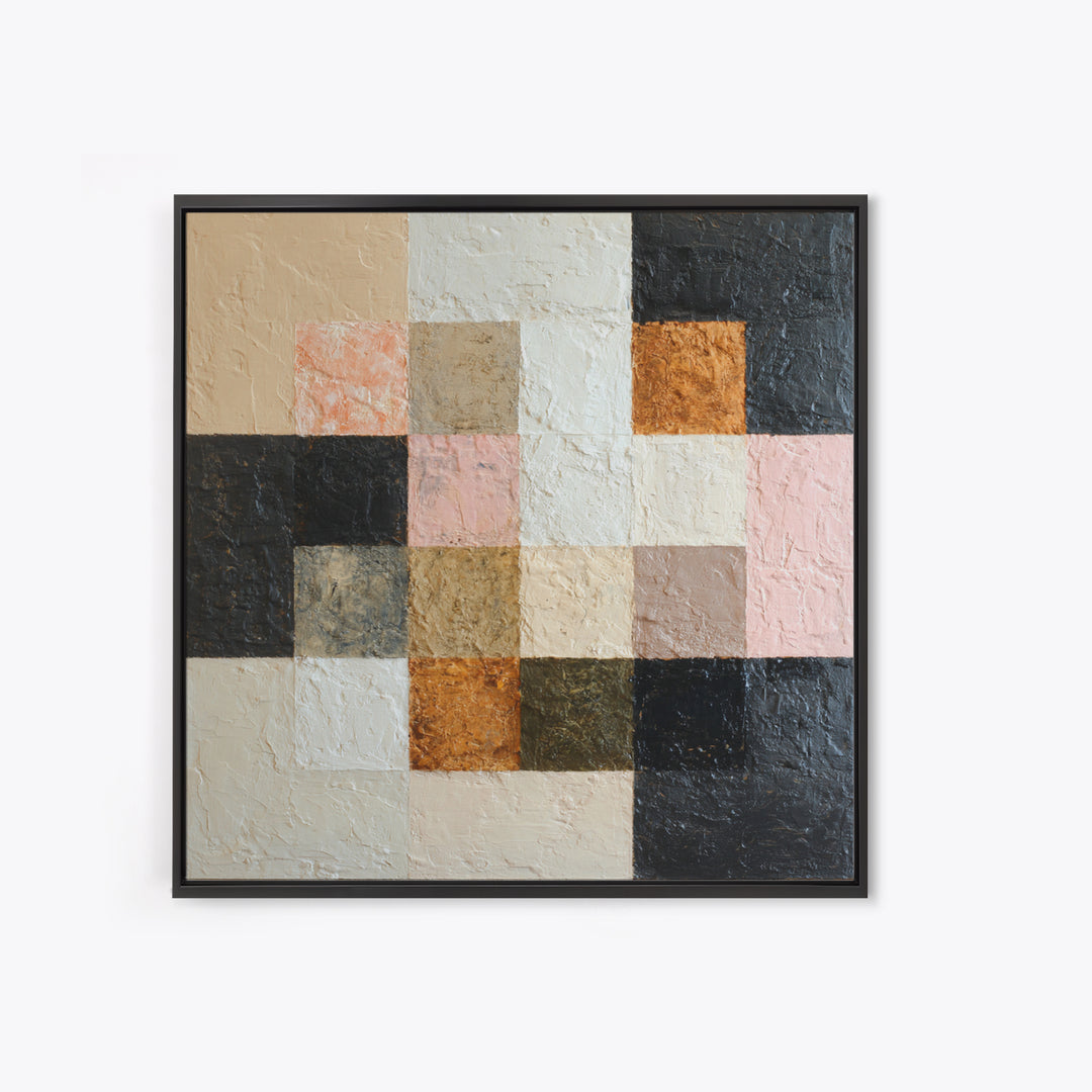 Desert Landscape Reduced to Color Blocks Framed Canvas Print, Midcentury Modern Art, Fine Art Print, Living Room Decor, Retro, MMA-1x1-80