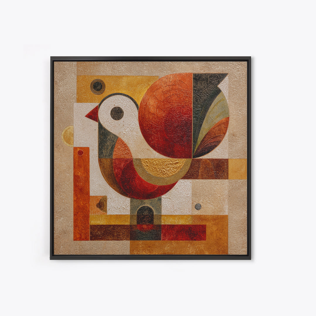 Bird Motif with Playful Geometric Feathers Canvas Print, Midcentury Modern Art, Retro Wall Art, Living Room Decor, Retro, MMA-1x1-84