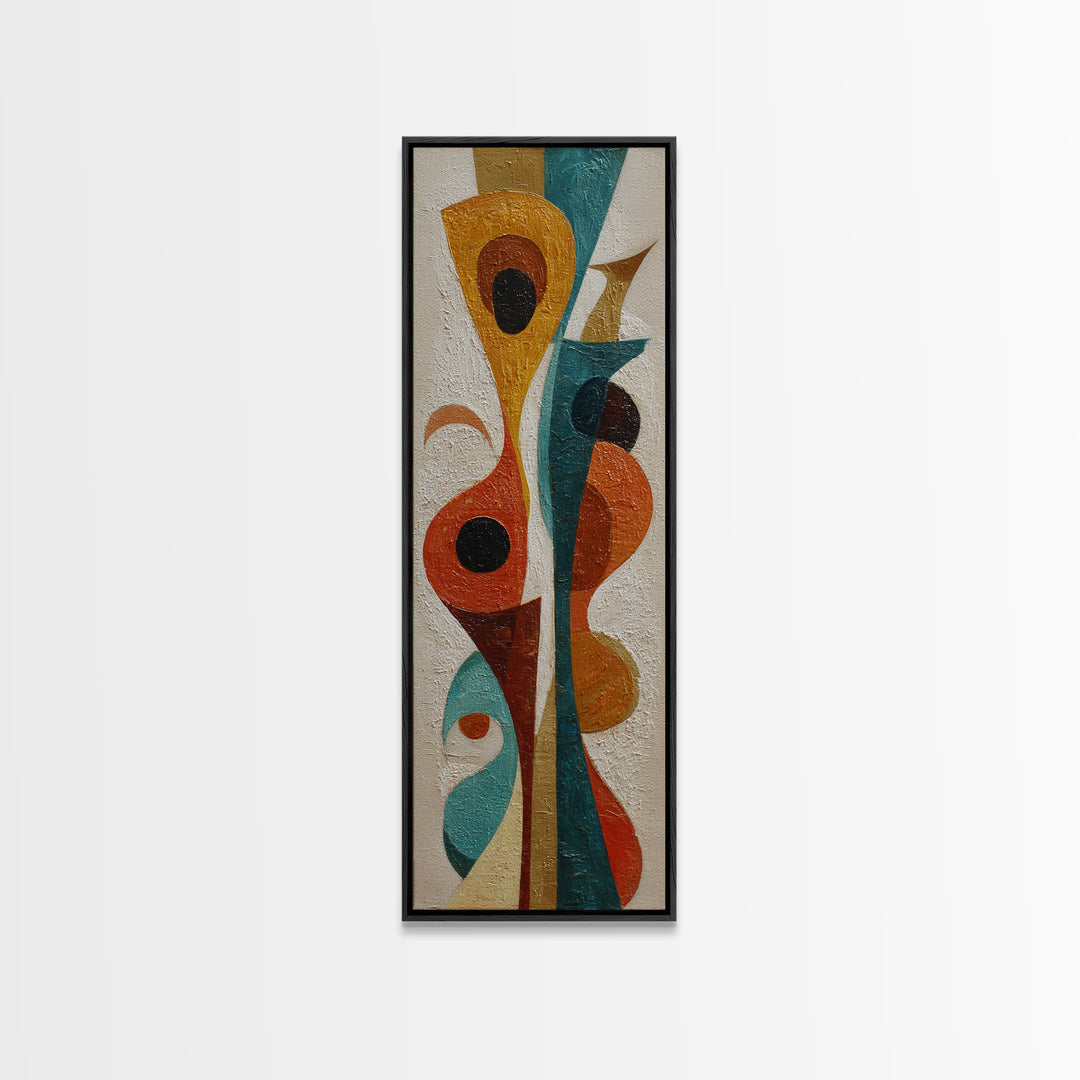 Boomerang Shapes in Mustard Teal and Coral Canvas Print, Midcentury Modern Art, Minimalist Decor, Living Room Decor, Retro, MMA-1x3-13