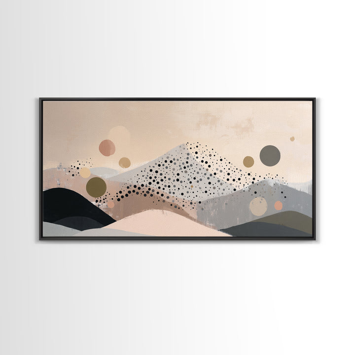 Minimal Mountain Scene Framed Canvas Print, Midcentury Modern Art, Abstract Wall Art, Living Room Decor, Watercolor Art, Retro, MMA-2x1-11