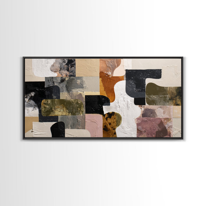 Checkerboard and Organic Blob Balance Framed Canvas Print, Midcentury Modern Art, Room Decor, Living Room Decor, Retro, MMA-2x1-42
