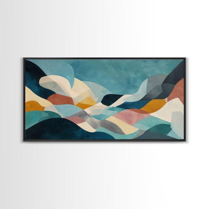 Teal Sofa Era Abstract Pattern Without Furniture Canvas Print, Midcentury Modern Art, Living Room Decor, Retro, MMA-2x1-44