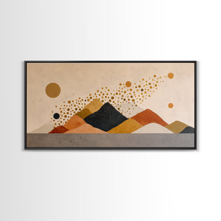 Minimal Mountain Scene Framed Canvas Print, Midcentury Modern Art, Modern Wall Art, Living Room Decor, Fine Art, Retro, MMA-2x1-59