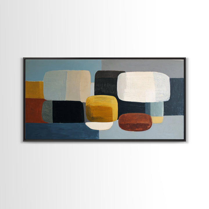 Oval and Rectangle Composition Framed Canvas Print, Midcentury Modern Art, Prints, Living Room Decor, Oil Painting, Retro, MMA-2x1-60