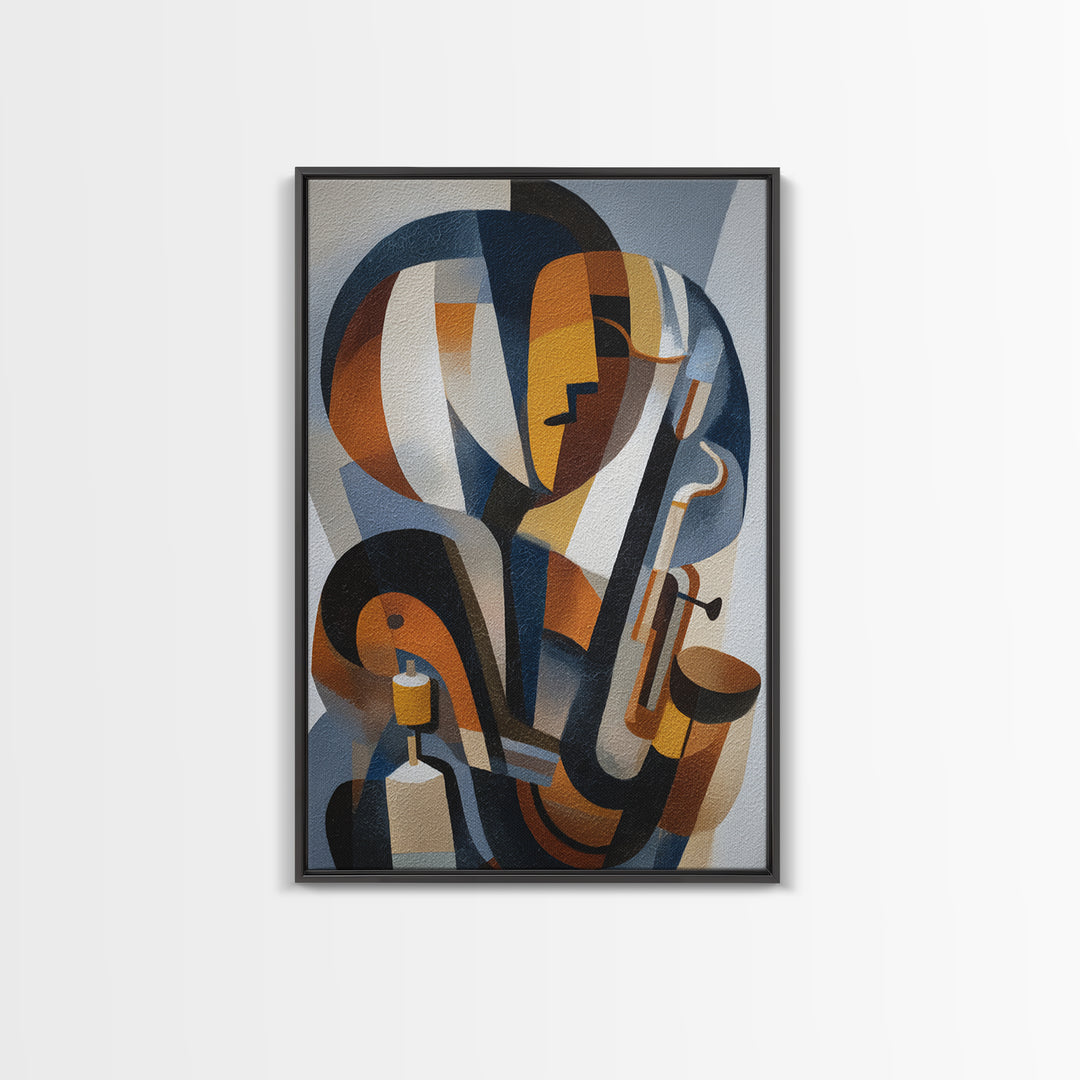 Jazz Musician in Angular Mid Century Style Canvas Print, Midcentury Modern Art, Mid Century Modern, Living Room Decor, Retro, MMA-2x3-17