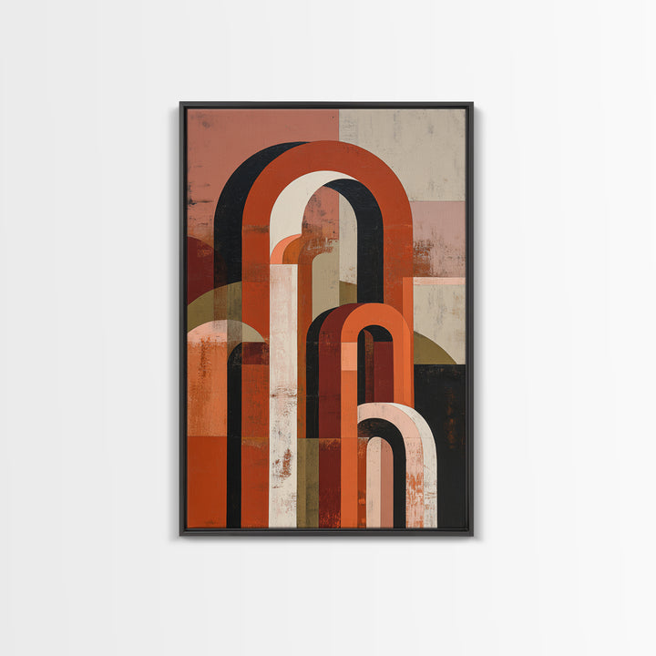 Stacked Arches in Burnt Orange and Cream Framed Canvas Print, Midcentury Modern Art, Prints, Living Room Decor, Oil Painting, MMA-2x3-21