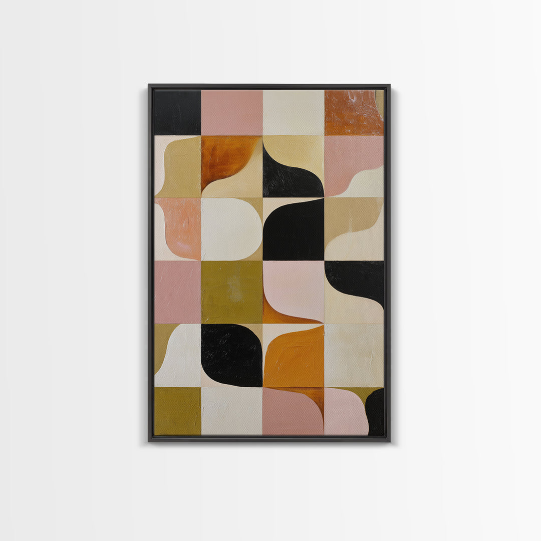 Checkerboard and Organic Blob Balance Framed Canvas Print, Midcentury Modern Art, Minimalist Decor, Living Room Decor, Retro, MMA-2x3-30