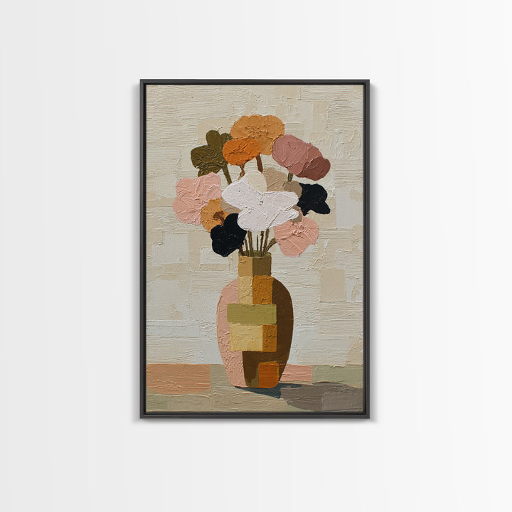 Vase of Flowers Rendered Framed Canvas Print, Midcentury Modern Art, Poster, Living Room Decor, Fine Art, Retro, Art Deco, MMA-2x3-52