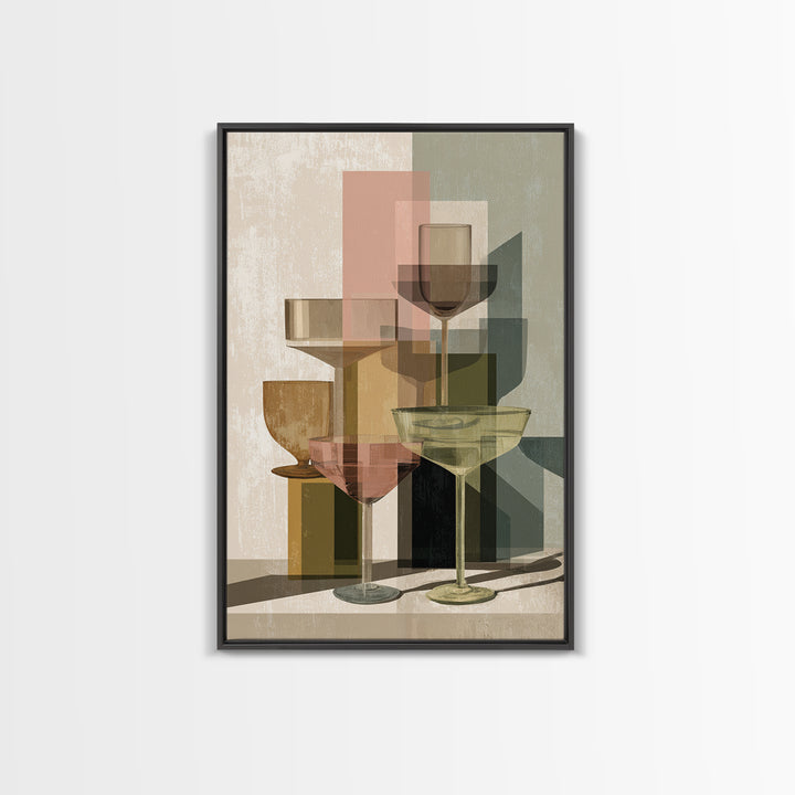 Retro Cocktail Glasses Canvas Print, Midcentury Modern Art, Mid Century Modern, Living Room Decor, Retro, Boho Wall Decor, MMA-2x3-62