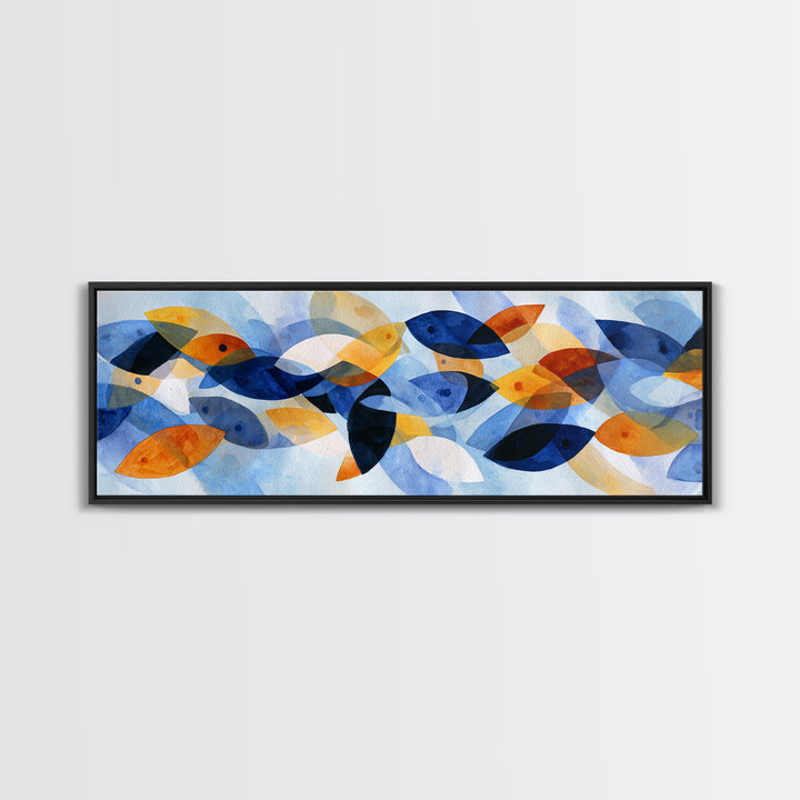 Abstract Fish Shapes Framed Canvas Print, Midcentury Modern Art, Digital Prints, Living Room Decor, Abstract Art, Retro, MMA-3x1-10