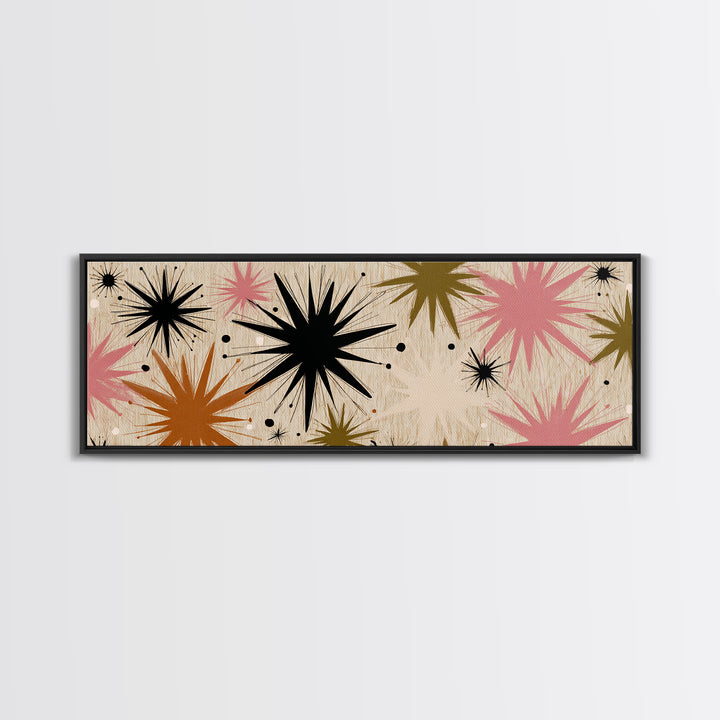 Atomic Starburst Pattern Framed Canvas Print, Midcentury Modern Art, Boho, Living Room Decor, Fine Art, Retro, Retro Wall Art, MMA-3x1-18
