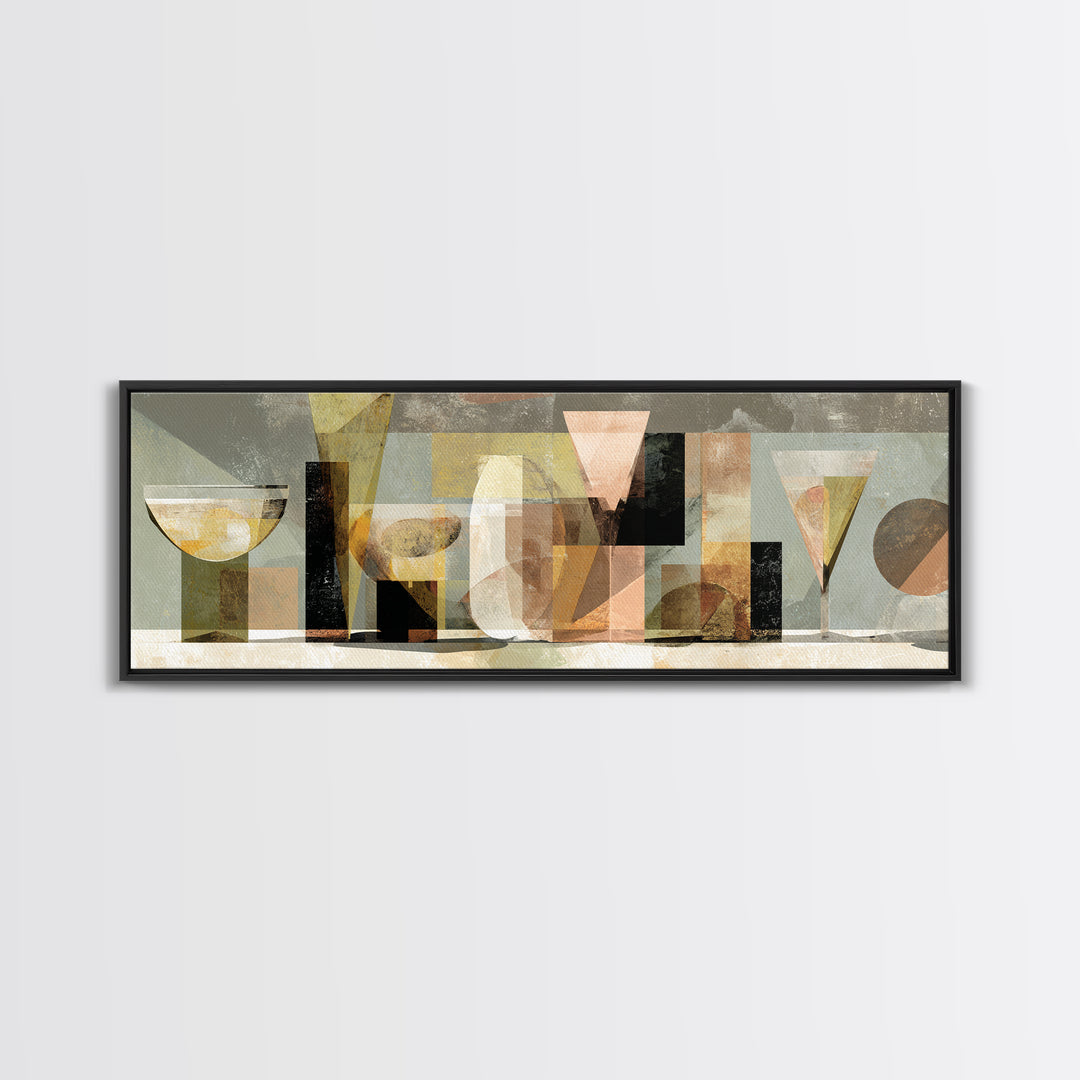 Retro Cocktail Glasses Canvas Print, Midcentury Modern Art, Abstract Wall Art, Living Room Decor, Abstract Art, Retro, MMA-3x1-46