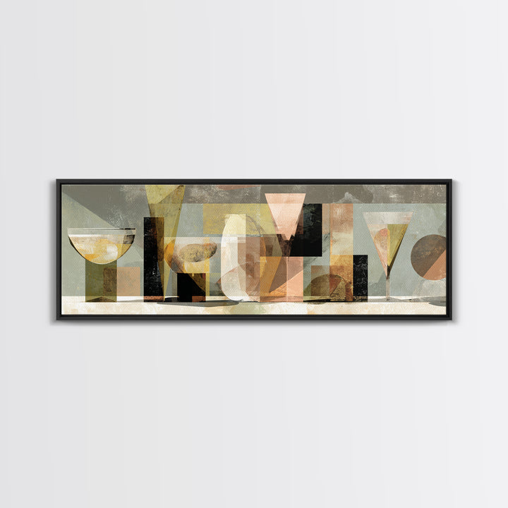 Retro Cocktail Glasses Canvas Print, Midcentury Modern Art, Abstract Wall Art, Living Room Decor, Abstract Art, Retro, MMA-3x1-46
