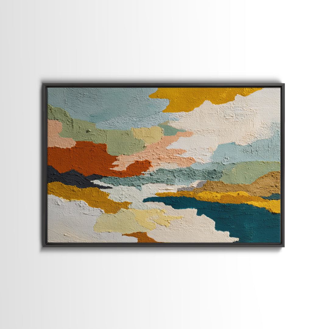 Teal Sofa Era Abstract Pattern Without Furniture Canvas Print, Midcentury Modern Art, Wall Art, Living Room Decor, Retro, MMA-3x2-100