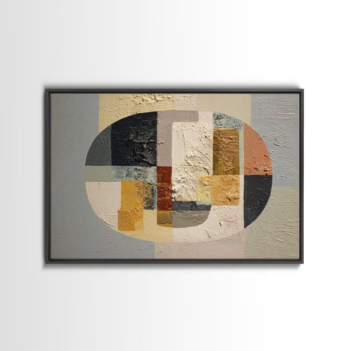 Oval and Rectangle Composition Framed Canvas Print, Midcentury Modern Art, Boho Wall Decor, Living Room Decor, Fine Art, Retro, MMA-3x2-20