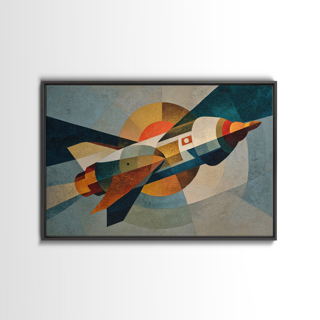 Rocket Ship in Retro Space Age Design Canvas Print, Midcentury Modern Art, Living Room Decor, Fine Art, Retro, Neutral Decor, MMA-3x2-42