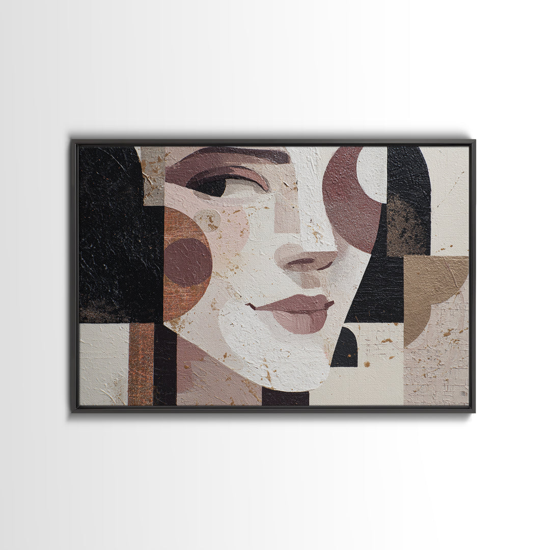 Mod Female Portrait Framed Canvas Print, Midcentury Modern Art, Prints, Living Room Decor, Fine Art, Retro, Abstract Wall Art, MMA-3x2-59
