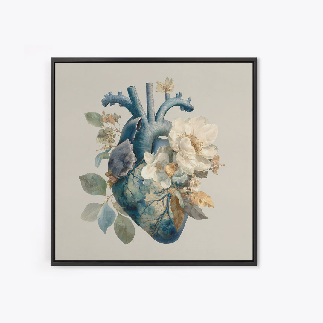 Anatomical Heart Rendered as Tasteful Botanical Art Canvas Print, Medical Office Art, Heart Anatomy Print, Office Decor, Calm, MOA-1x1-13