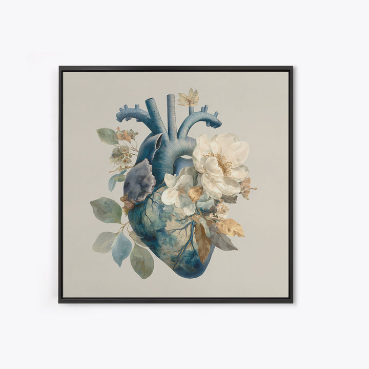 Anatomical Heart Rendered as Tasteful Botanical Art Canvas Print, Medical Office Art, Heart Anatomy Print, Office Decor, Calm, MOA-1x1-13