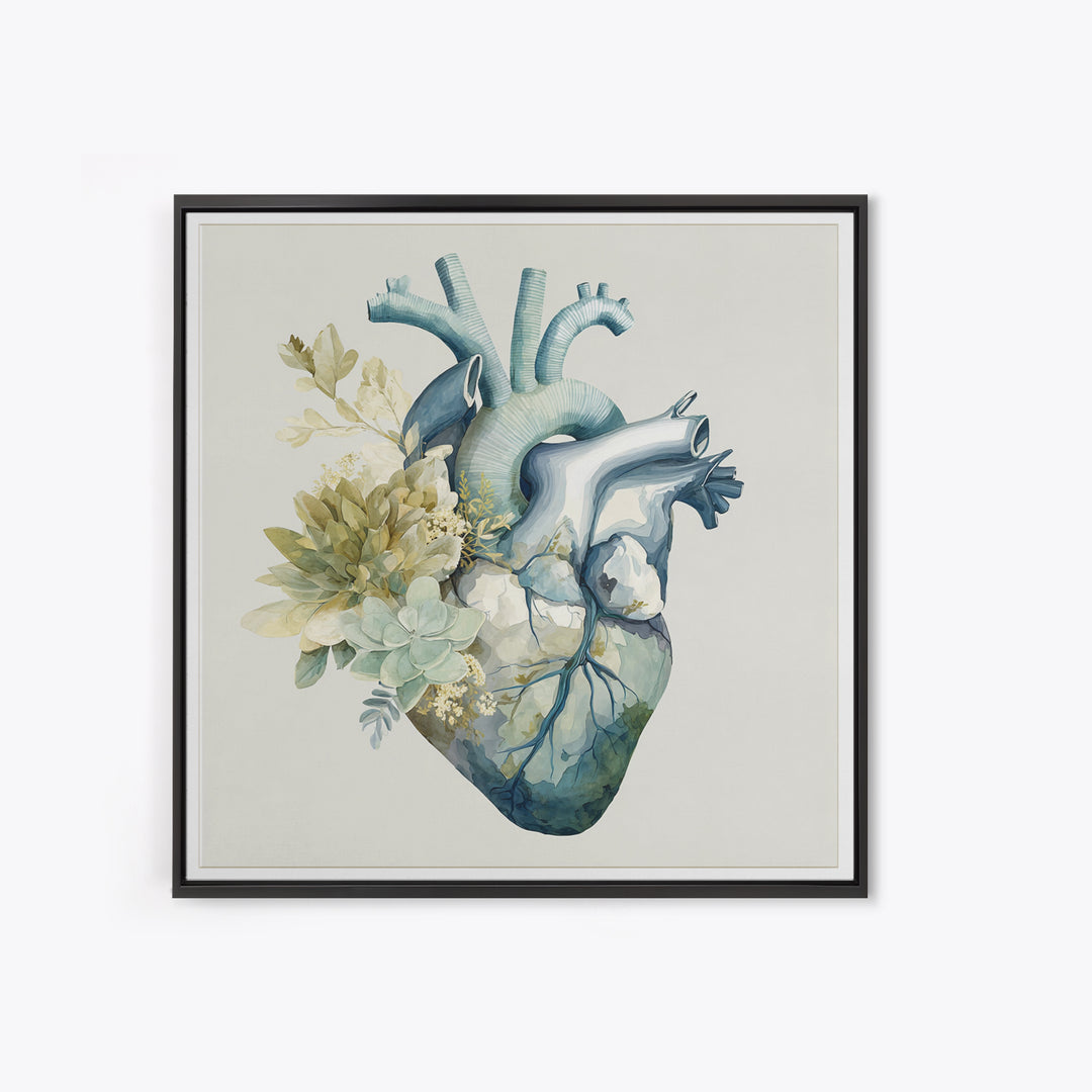 Anatomical Heart Rendered as Tasteful Botanical Art Canvas Print, Medical Office Art, Medical School, Office Decor, Calm, MOA-1x1-37