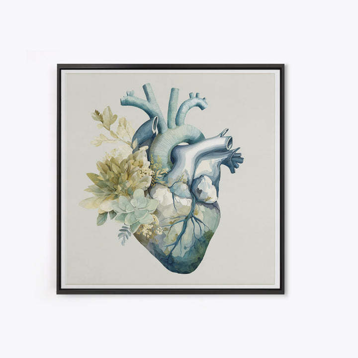 Anatomical Heart Rendered as Tasteful Botanical Art Canvas Print, Medical Office Art, Medical School, Office Decor, Calm, MOA-1x1-37