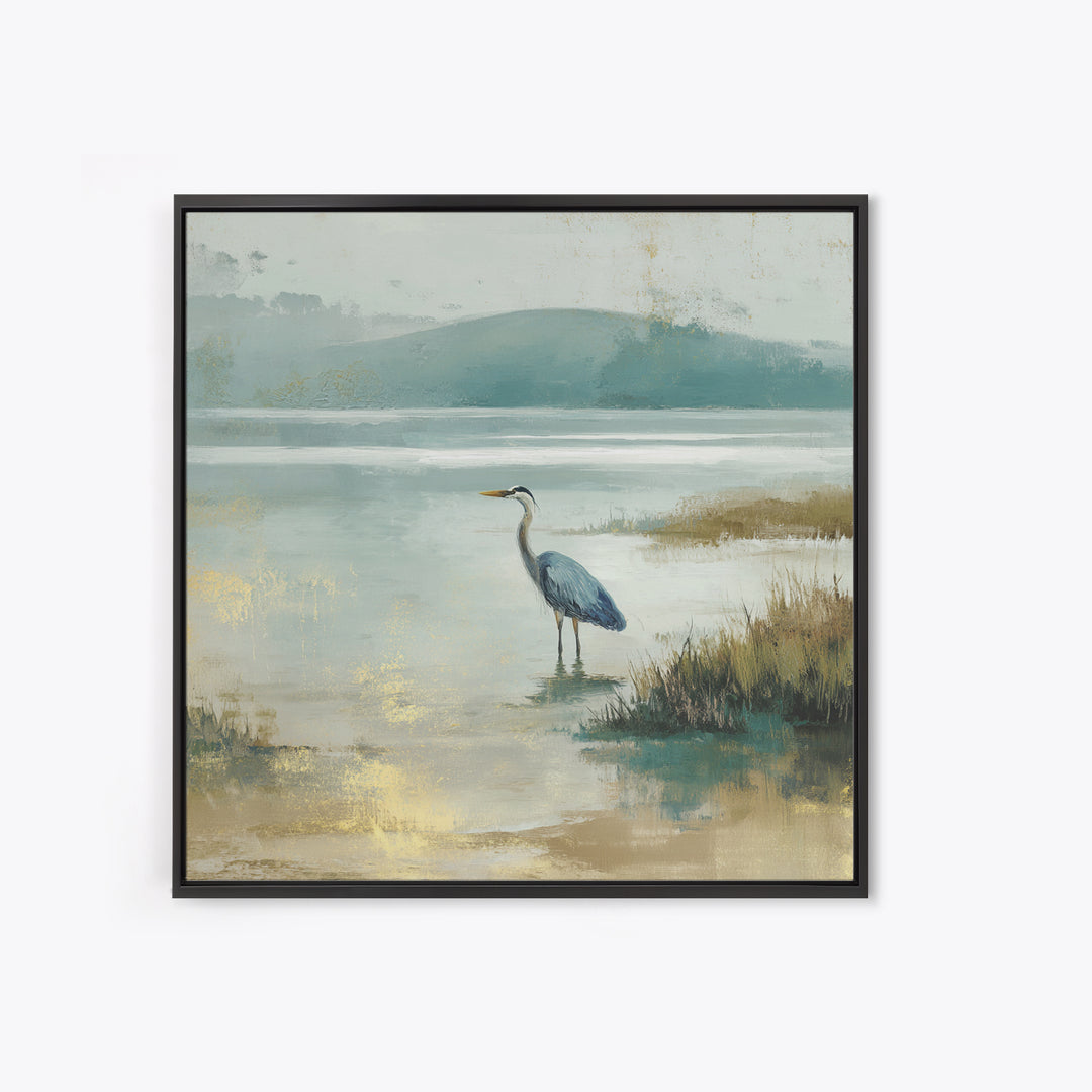 Blue Heron Standing Framed Canvas Print, Medical Office Art, Nurse Wall Art, Office Decor, Fine Art, Calm, Room Decor, MOA-1x1-38
