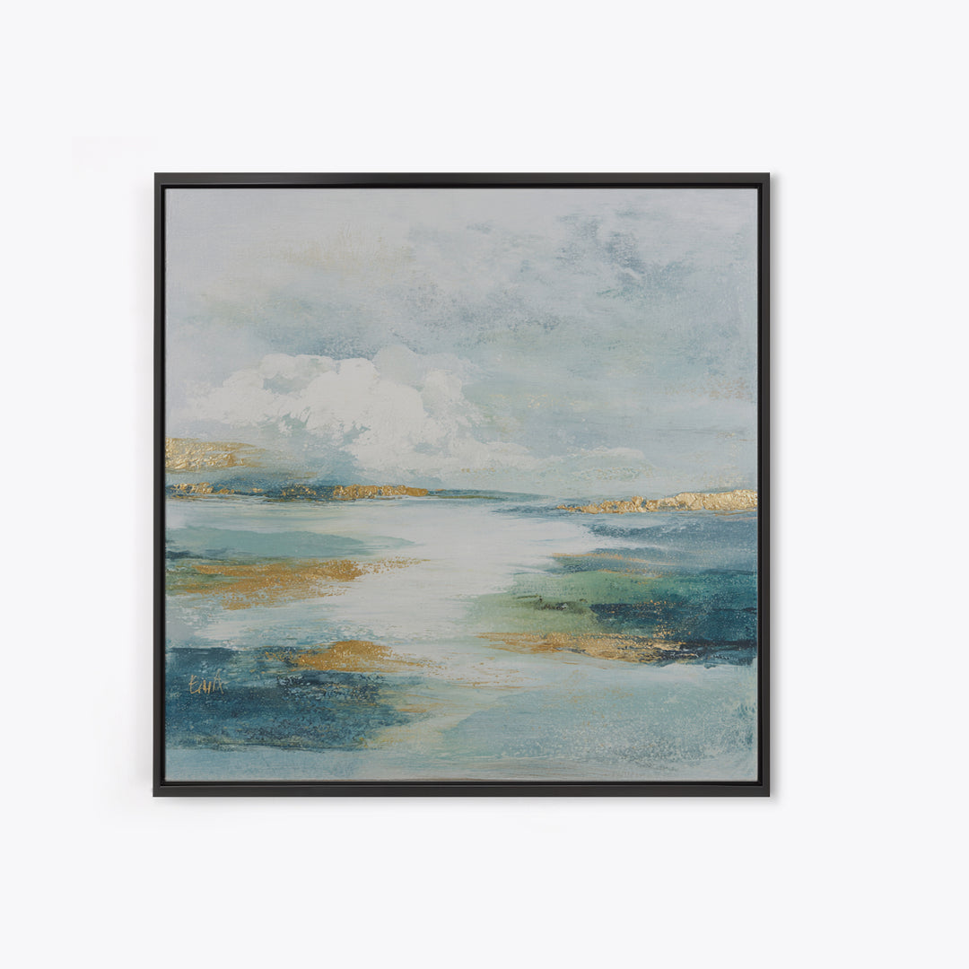 Coastal Shells and Water Study Framed Canvas Print, Medical Office Art, Dental Office Decor, Office Decor, Fine Art, Calm, MOA-1x1-44