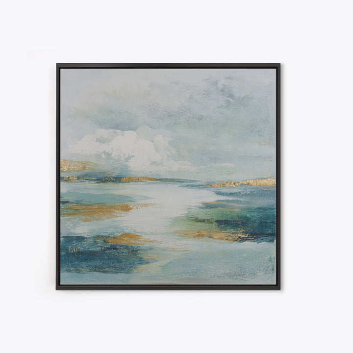 Coastal Shells and Water Study Framed Canvas Print, Medical Office Art, Dental Office Decor, Office Decor, Fine Art, Calm, MOA-1x1-44