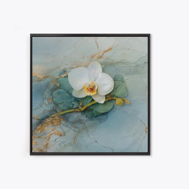 White Orchid on Gray Stone Surface Canvas Print, Medical Office Art, School Nurse Art, Office Decor, Oil Painting, Calm, MOA-1x1-54