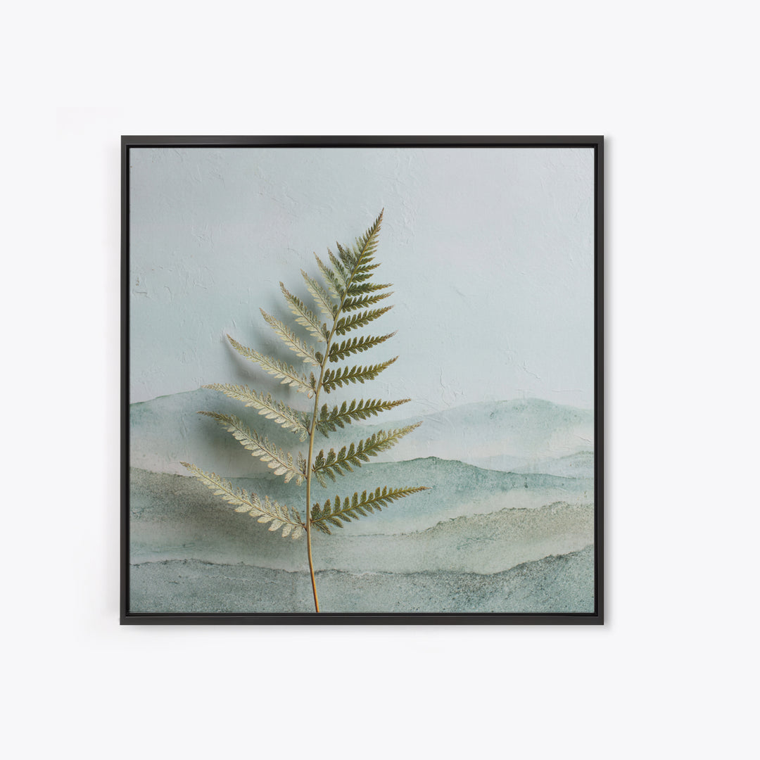 Minimal Green Fern Specimen Framed Canvas Print, Medical Office Art, Teal Wall Art, Office Decor, Fine Art, Calm, Anatomy Art, MOA-1x1-56