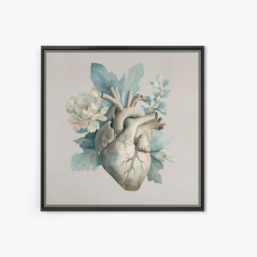 Anatomical Heart Rendered as Tasteful Botanical Art Canvas Print, Medical Office Art, Medical School, Office Decor, Calm, MOA-1x1-61