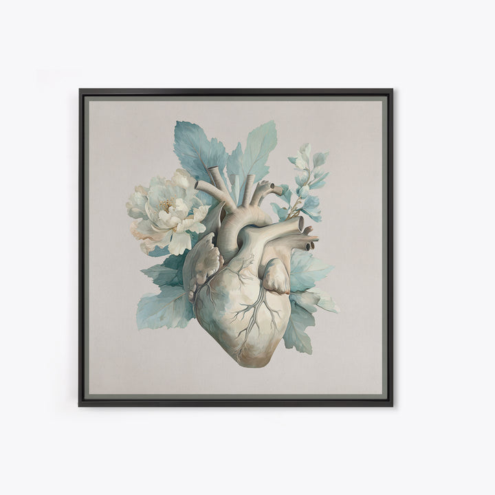 Anatomical Heart Rendered as Tasteful Botanical Art Canvas Print, Medical Office Art, Medical School, Office Decor, Calm, MOA-1x1-61