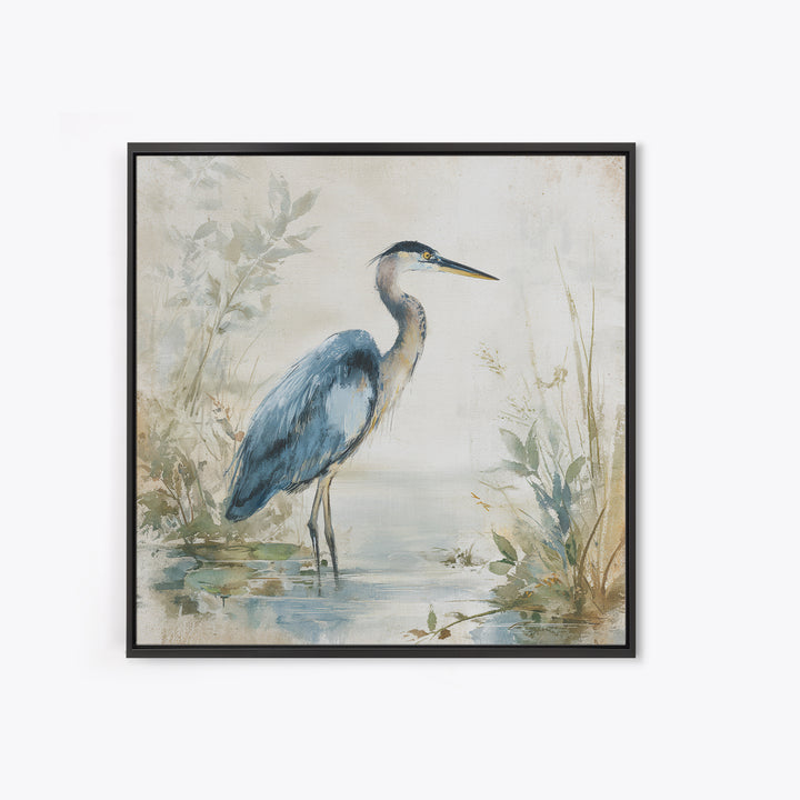Blue Heron Standing Framed Canvas Print, Medical Office Art, Nurse Wall Art, Office Decor, Fine Art, Calm, Room Decor, MOA-1x1-62