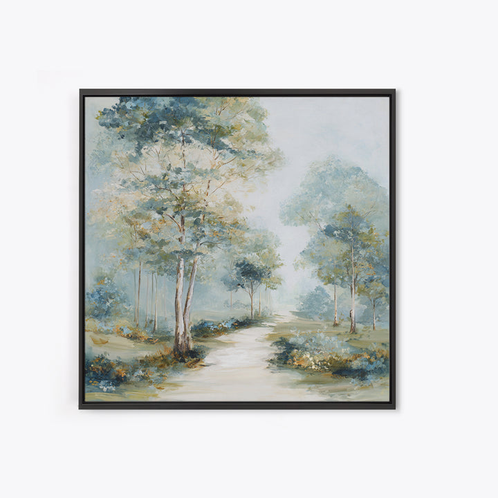 Gentle Forest Path Framed Canvas Print, Medical Office Art, Gallery Decor, Office Decor, Oil Painting, Calm, Contemporary Art, MOA-1x1-65